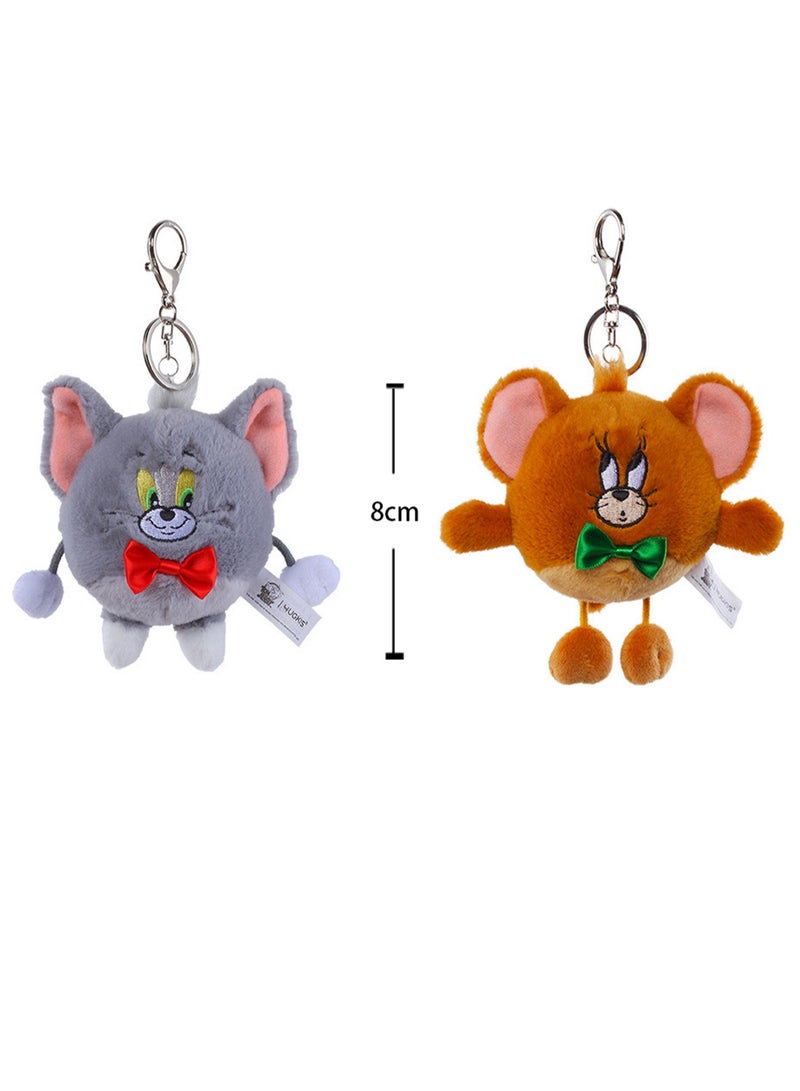 2-Piece Tom-Cat with Jerry-Mouse Stuffed Plush Toy Backpack Shoulder Bag Accessory Stuffed Animal Keychain Birthday Gift for Girls and Boys（8cm-Swinging Style） - Image 2